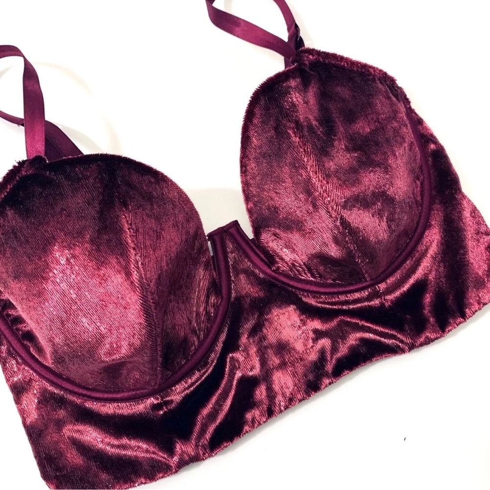 $50 Victorias Secret Very Sexy Sparkly Velvet Balconet Long Line Lined Crop Bra - Picture 3 of 5